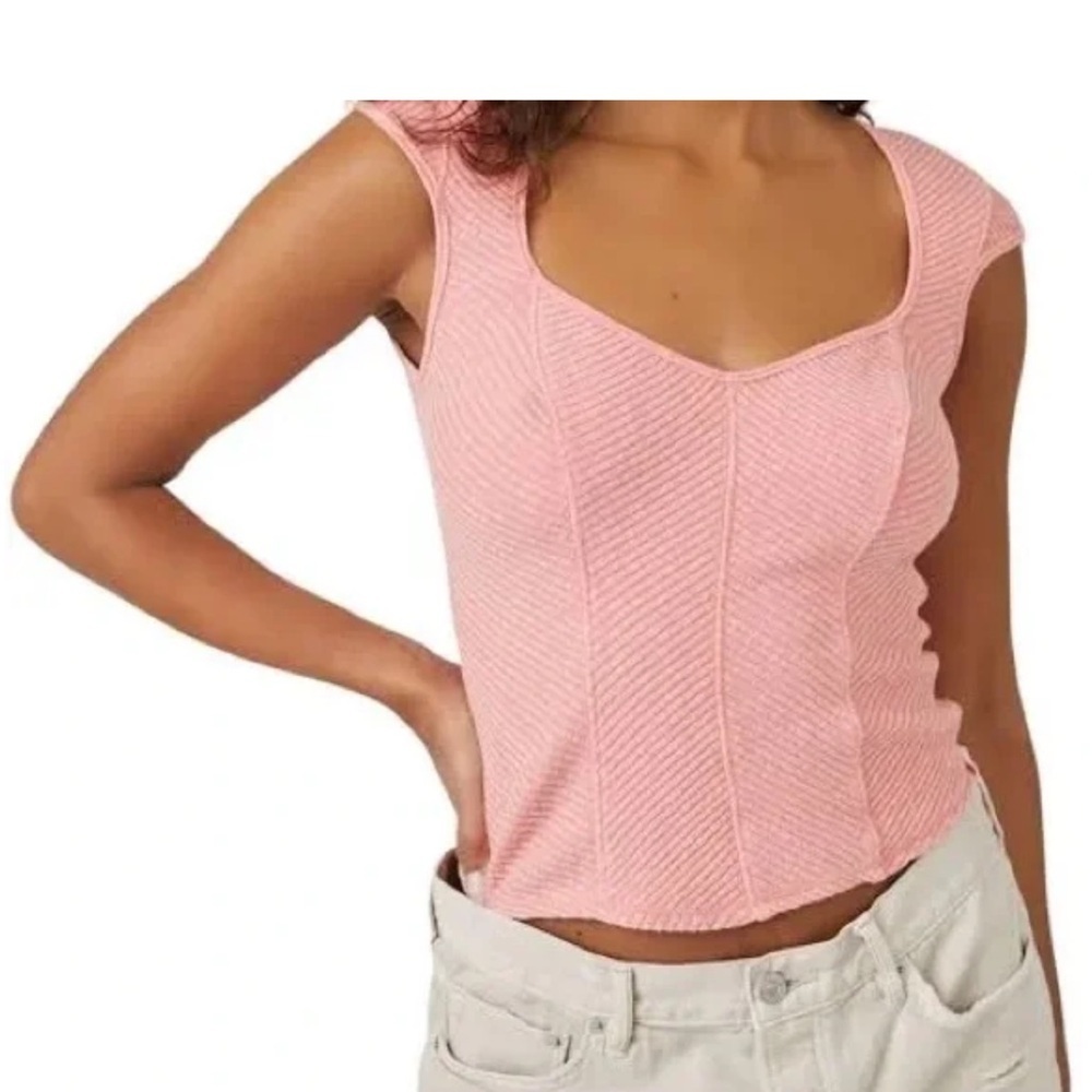 Nwt We The Free Women's Boss Babe Ribbed-Knit Coral Corset Tank Top Size X-Small